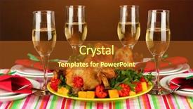  Presentation with banquet - Slides consisting of banquet table with roast chicken on brown background close-up thanksgiving day background and a tawny brown colored foreground