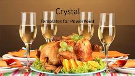  Presentation with banquet - Cool new presentation theme with banquet table with roast chicken on brown background close-up thanksgiving day backdrop and a coral colored foreground