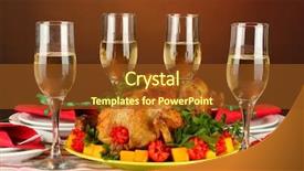  Presentation with banquet - Theme consisting of banquet table with roast chicken on brown background close-up thanksgiving day background and a tawny brown colored foreground
