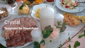  Presentation with wedding banquet table - Presentation enhanced with banquet-wedding-table-cold-snacks background and a coral colored foreground