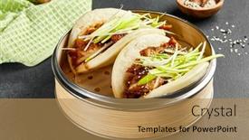  Presentation with asian bamboo - Colorful presentation theme enhanced with bao-bun-with-hoisin-chicken backdrop and a coral colored foreground