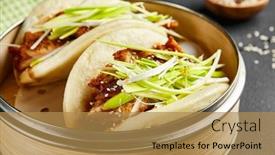  Presentation with asian bamboo - Amazing presentation having bao-bun-with-hoisin-chicken backdrop and a gold colored foreground