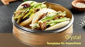  Presentation with asian bamboo - Presentation enhanced with bao-bun-with-roast-duck background and a tawny brown colored foreground