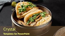  Presentation with japanese - PPT theme consisting of bao-buns-with-japanese-omelette background and a tawny brown colored foreground