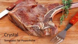  Presentation with meat food - Presentation design consisting of bar b que grill - meat food roast rib background and a coral colored foreground