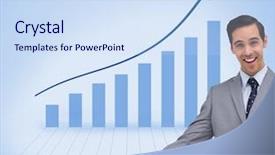  Presentation with happy image - Amazing slide deck having bar chart showing increase arrow - composite image of happy businessman backdrop and a  colored foreground