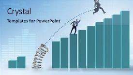 Presentation with competition - Slides enhanced with bar graph target - businessman outperforming his competition jumping background and a light blue colored foreground