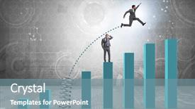  Presentation with competition - Amazing theme having bar graph target - businessman outperforming his competition jumping backdrop and a seafoam green colored foreground