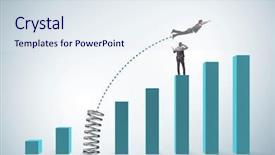  Presentation with competition - Cool new PPT theme with bar graph target - businessman outperforming his competition jumping backdrop and a sky blue colored foreground
