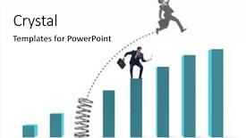  Presentation with runner competition beggining - Presentation theme with bar graph target - businessman outperforming his competition jumping background and a white colored foreground