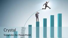  Presentation with economics monopolistic competition - Audience pleasing presentation theme consisting of bar graph target - businessman outperforming his competition jumping backdrop and a light blue colored foreground