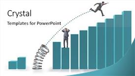  Presentation with competition - Amazing PPT theme having bar graph target - businessman outperforming his competition jumping backdrop and a white colored foreground