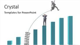  Presentation with competition - Amazing PPT theme having bar graph target - businessman outperforming his competition jumping backdrop and a white colored foreground