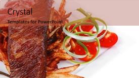  Presentation with food potato chips - Cool new theme with bar grill - meat food rare beef backdrop and a red colored foreground