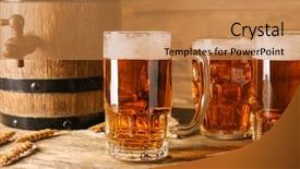  Presentation with beer - Colorful presentation design enhanced with bar hopping - glasses with beer on wooden backdrop and a coral colored foreground