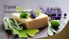  Presentation with soap - PPT theme consisting of organic cosmestics - bar of herbal soap background and a light gray colored foreground