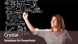  Presentation with whiteboard - Audience pleasing presentation theme consisting of bar pie chart success - young woman drawing business scheme backdrop and a tawny brown colored foreground