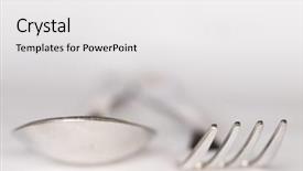  Presentation with food in spoon falling - Beautiful presentation theme featuring bar restaurant menu - blured fork and spoon backdrop and a white colored foreground