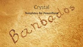  Presentation with designs - Beautiful PPT theme featuring barbados handwritten in sand for natural symbol tourism or conceptual designs backdrop and a yellow colored foreground