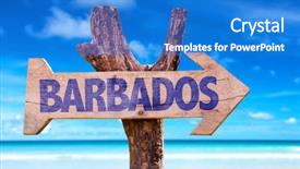  Presentation with beach - Audience pleasing PPT theme consisting of barbados-wooden-sign-with-beach backdrop and a cobalt blue colored foreground