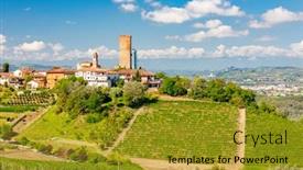  Presentation with unesco - Slides having barbaresco-village-and-vineyards-unesco background and a gold colored foreground