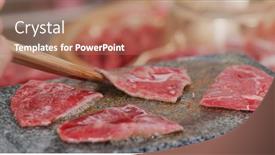  Presentation with rock stone - Colorful PPT theme enhanced with barbecue-beef-cook-on-stone backdrop and a coral colored foreground