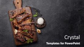  Presentation with ribs - Audience pleasing presentation design consisting of barbecue-beef-ribs-with-bbq backdrop and a dark gray colored foreground