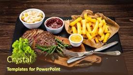  Presentation with barbecue - Colorful PPT theme enhanced with barbecue-beef-steak-french-fries backdrop and a tawny brown colored foreground