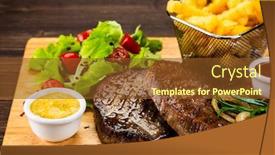  Presentation with barbecue - Colorful presentation design enhanced with barbecue-beef-steak-french-fries backdrop and a tawny brown colored foreground