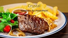  Presentation with barbecue - PPT theme consisting of barbecue-beef-steak-french-fries background and a gold colored foreground