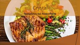  Presentation with barbecue - Slide deck having barbecue-beef-steak-fried-potatoes background and a gold colored foreground