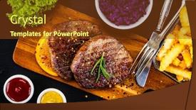  Presentation with steaks - Slides consisting of barbecue-beef-steaks-french-fries background and a tawny brown colored foreground