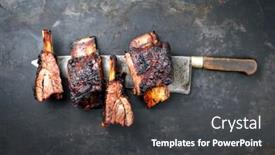  Presentation with barbecue ribs - Colorful presentation theme enhanced with caveman - barbecue burnt chuck beef ribs backdrop and a dark gray colored foreground