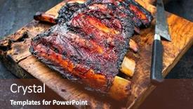  Presentation with barbecue ribs - Cool new slide deck with barbecue-burnt-chuck-beef-ribs backdrop and a tawny brown colored foreground