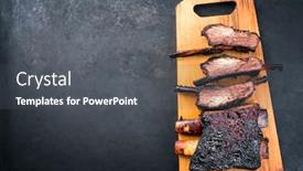  Presentation with barbecue ribs - Beautiful PPT layouts featuring barbecue-burnt-chuck-beef-ribs backdrop and a dark gray colored foreground
