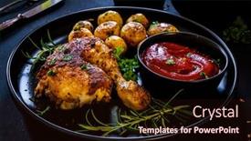  Presentation with barbecue - Presentation design enhanced with barbecue-chicken-drumsticks-with-baked background and a wine colored foreground
