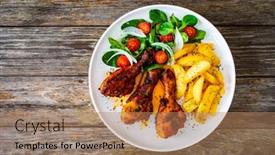  Presentation with barbecue - Slide set enhanced with barbecue-chicken-drumsticks-with-french background and a coral colored foreground