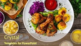  Presentation with ketchup - PPT theme consisting of barbecue-chicken-drumsticks-with-fried background and a coral colored foreground