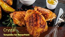  Presentation with barbecue - Theme consisting of barbecue-chicken-thighs-with-fried background and a tawny brown colored foreground