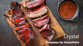 Presentation with barbecue ribs - Slides having beefy - barbecue chuck beef ribs background and a tawny brown colored foreground
