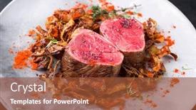  Presentation with barbecue dry aged kobe rib - PPT layouts having barbecue-dry-aged-beef-fillet background and a tawny brown colored foreground