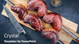  Presentation with wagyu - Slide deck having barbecue-dry-aged-wagyu-brazilian background and a ocean colored foreground