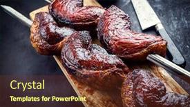  Presentation with wagyu - Presentation design having barbecue-dry-aged-wagyu-brazilian background and a tawny brown colored foreground