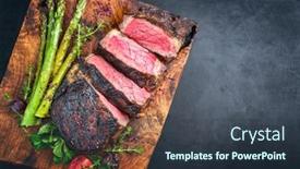  Presentation with wagyu - PPT theme with barbecue-dry-aged-wagyu-entrecote background and a tawny brown colored foreground