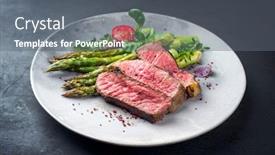  Presentation with barbecue dry aged kobe rib - Amazing slide deck having barbecue-dry-aged-wagyu-entrecote backdrop and a gray colored foreground