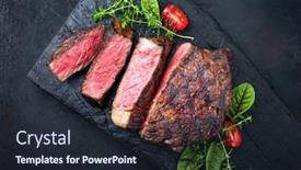  Presentation with wagyu - Slide deck with barbecue-dry-aged-wagyu-entrecote background and a wine colored foreground