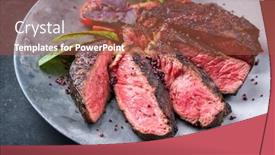  Presentation with wagyu - Slide deck having barbecue-dry-aged-wagyu-entrecote background and a red colored foreground