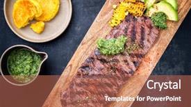  Presentation with wagyu - Slide set having barbecue dry aged wagyu flank background and a coral colored foreground