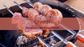  Presentation with wagyu - Slide set having barbecue-dry-aged-wagyu-picanha background and a coral colored foreground