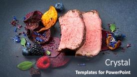  Presentation with dry fruits - Cool new presentation with barbecue-dry-aged-wagyu-roast backdrop and a ocean colored foreground